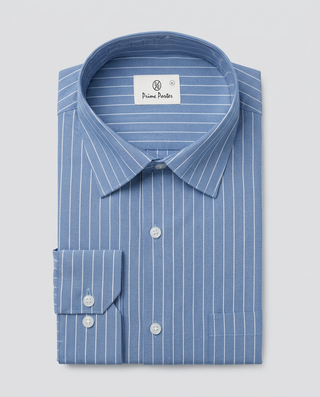 Blue striped cotton formal shirt for men - Prime Porter
