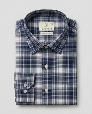 Blue checked cotton formal shirt for men - Prime Porter