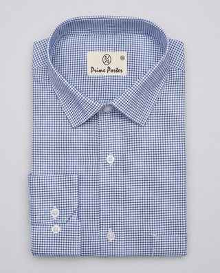Navy checked Giza cotton formal shirt for men - Prime Porter