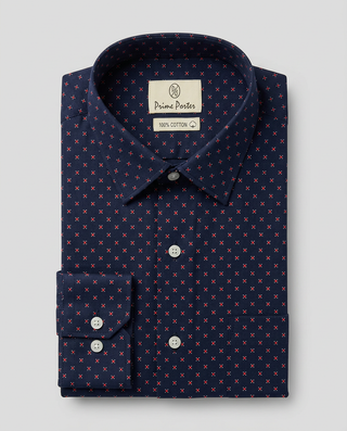 Navy printed cotton casual shirt for men - Prime Porter