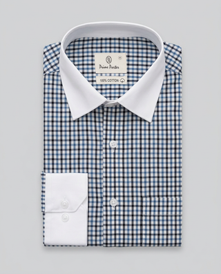 Blue checked banker shirt for men - Prime Porter