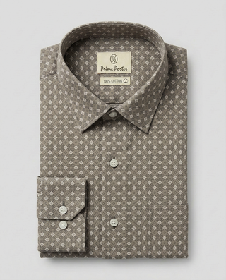 Olive printed cotton casual shirt for men - Prime Porter