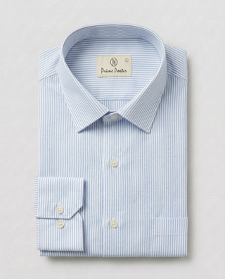 Powder blue striped cotton formal shirt for men - Prime Porter