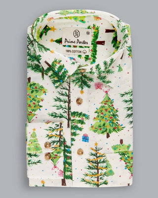 Fir Tree Christmas Printed Flannel Shirt - Prime Porter