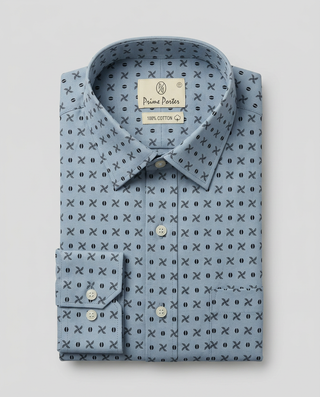 Blue printed cotton casual shirt for men - Prime Porter