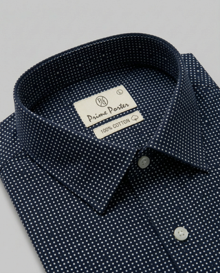 Navy micro print cotton casual shirt for men - Prime Porter