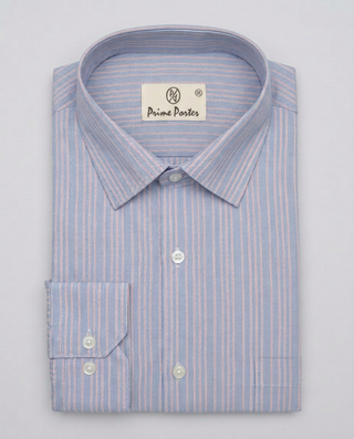 Blue striped Giza cotton formal shirt for men - Prime Porter
