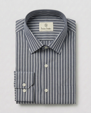 Grey striped cotton formal shirt for men - Prime Porter