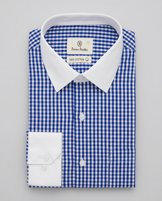 Royal blue checked banker shirt for men - Prime Porter