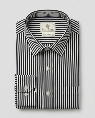 Black white striped cotton formal shirt for men - Prime Porter