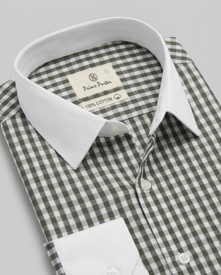 Olive checked banker shirt for men - Prime Porter