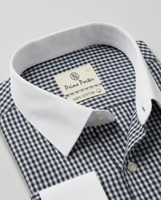 Black checked banker shirt for men - Prime Porter