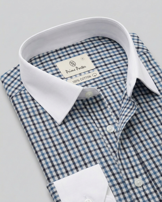 Blue checked banker shirt for men - Prime Porter