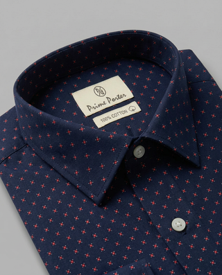 Navy printed cotton casual shirt for men - Prime Porter