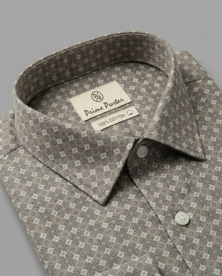 Olive printed cotton casual shirt for men - Prime Porter