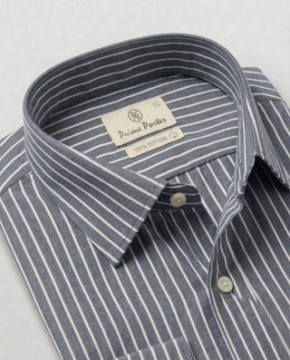 Grey striped cotton formal shirt for men - Prime Porter