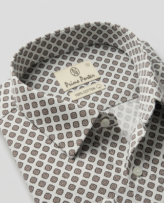 Cream printed cotton casual shirt for men - Prime Porter
