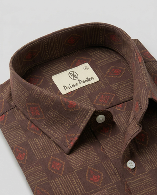Brown printed cotton casual shirt for men - Prime Porter