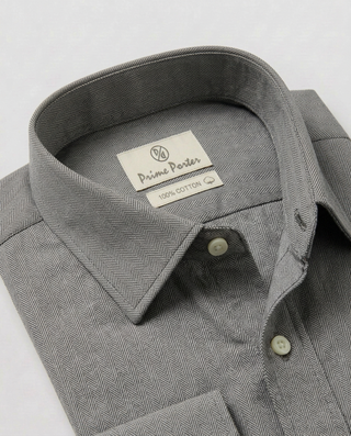 Grey herringbone cotton formal shirt for men - Prime Porter