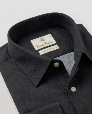Black dobby weave cotton formal shirt for men - Prime Porter