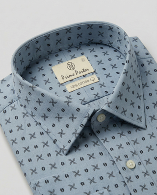 Blue printed cotton casual shirt for men - Prime Porter