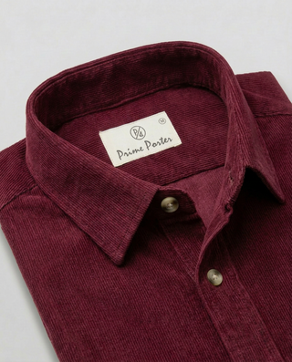 Cherry burgundy corduroy shirt for men - Prime Porter