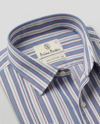 Blue striped cotton formal shirt for men - Prime Porter