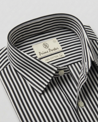 Black white striped cotton formal shirt for men - Prime Porter