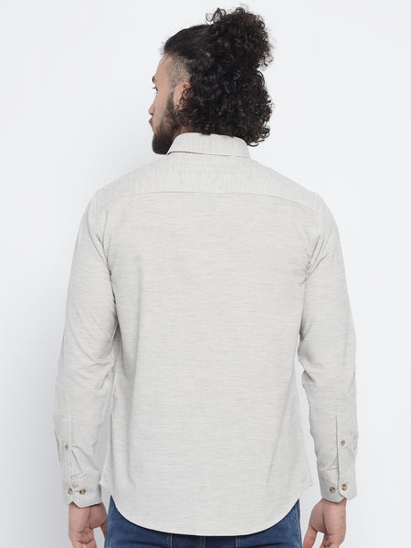 Off White Melange Corduroy Shirt  For Men 2