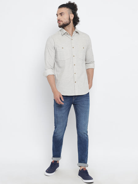 Off White Melange Corduroy Shirt  For Men