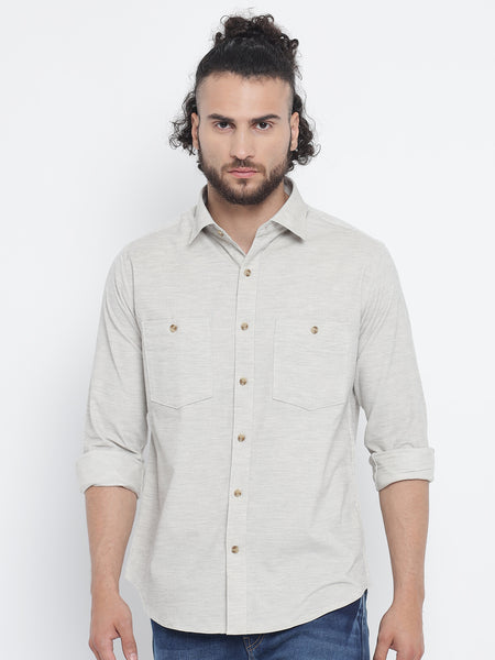 Off White Melange Corduroy Shirt  For Men 1