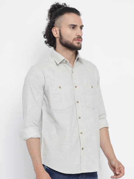 Off White Melange Corduroy Shirt  For Men 3