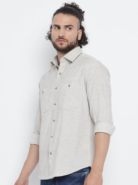 Off White Melange Corduroy Shirt  For Men 4