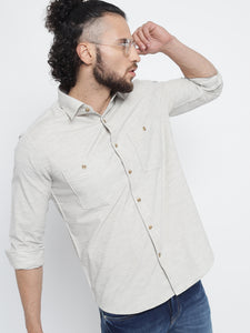 Off White Melange Corduroy Shirt  For Men 5