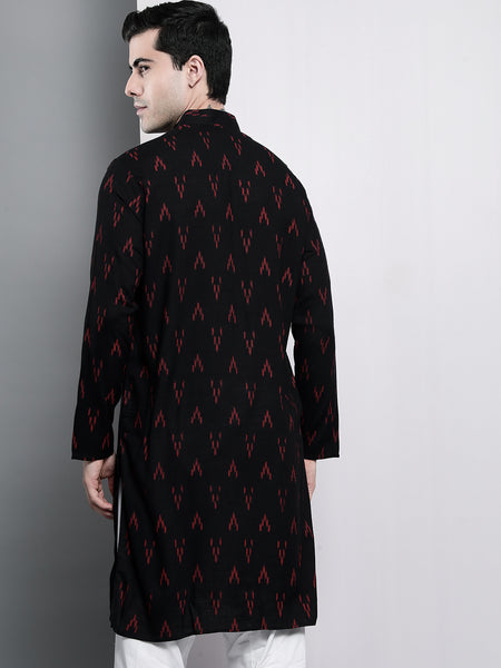 Black Ikkat Printed Kurta