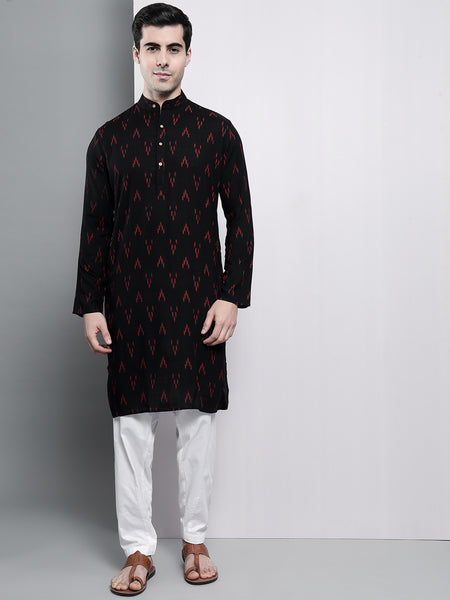 Black Ikkat Printed Kurta