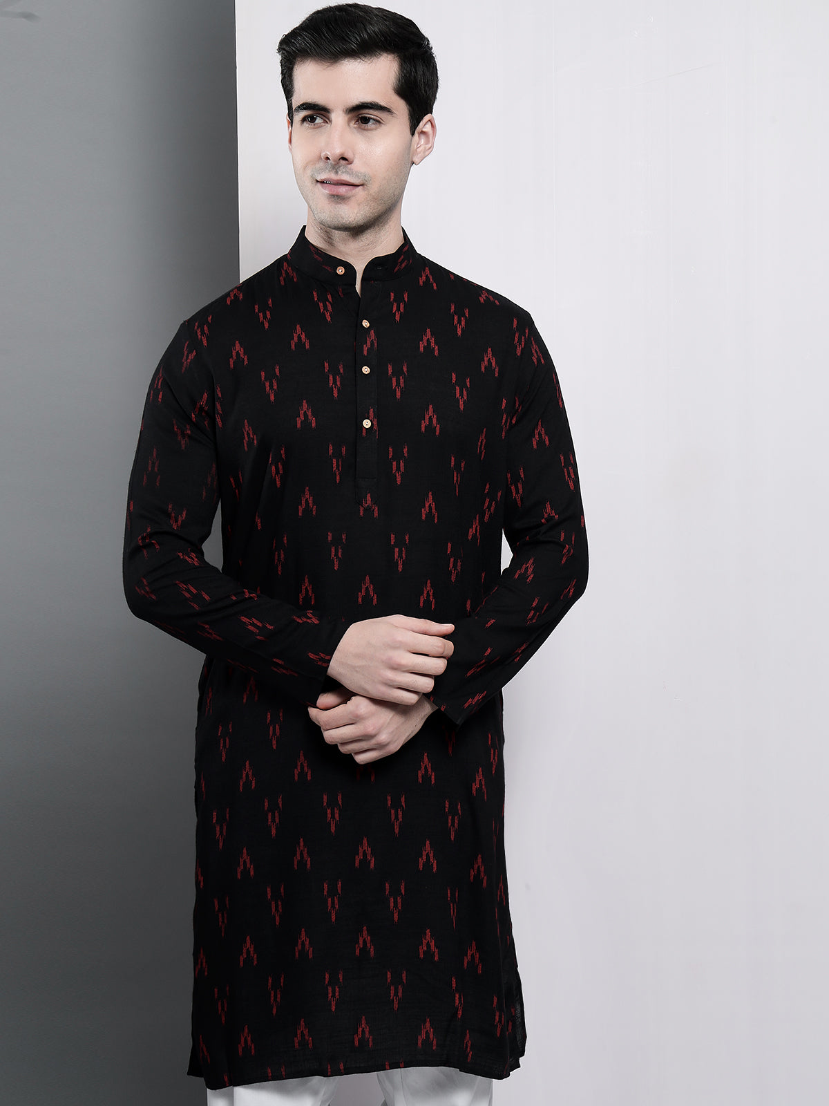 Black Ikkat Printed Kurta