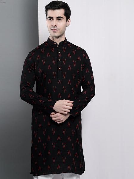 Black Ikkat Printed Kurta