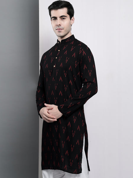 Black Ikkat Printed Kurta