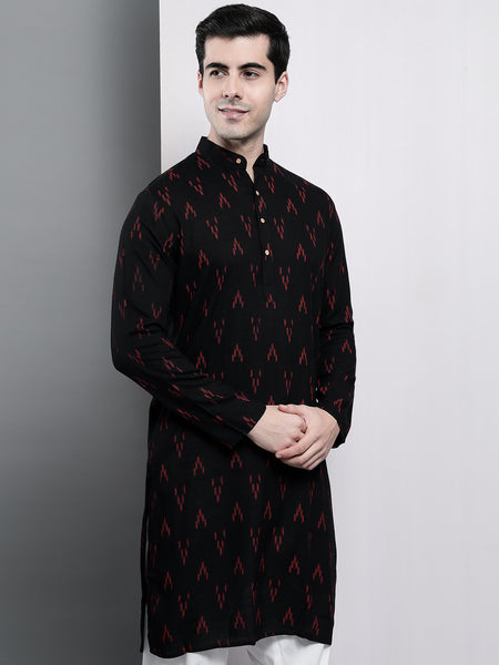 Black Ikkat Printed Kurta