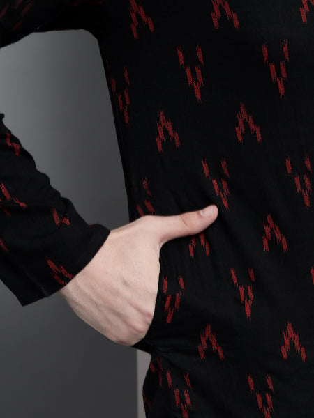 Black Ikkat Printed Kurta