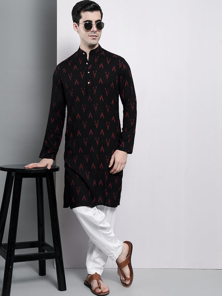 Black Ikkat Printed Kurta