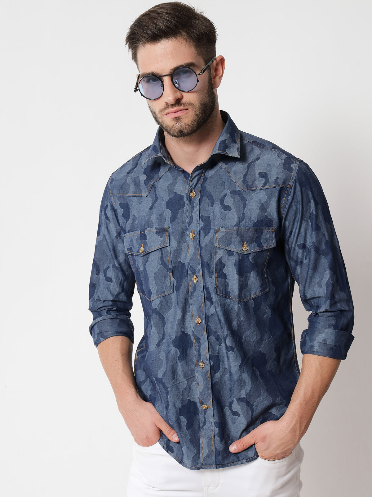 Camo Printed Denim Shirt