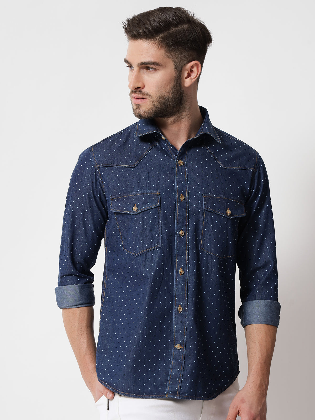 Dot Printed Denim Shirt