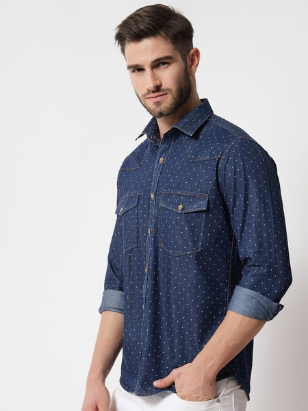 Dot Printed Denim Shirt
