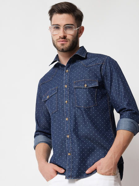 Dot Printed Denim Shirt
