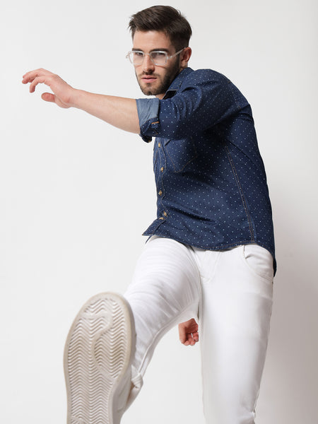 Dot Printed Denim Shirt