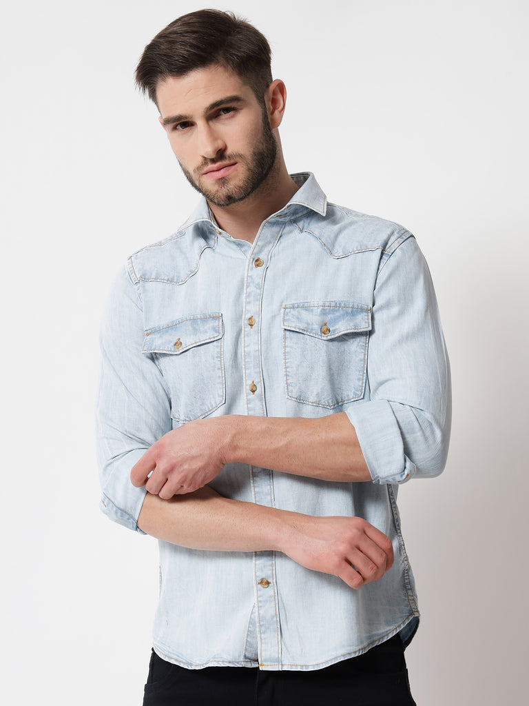 sleeved denim shirt