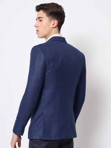 Blue Self Checked Blazer