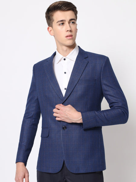 Blue Self Checked Blazer